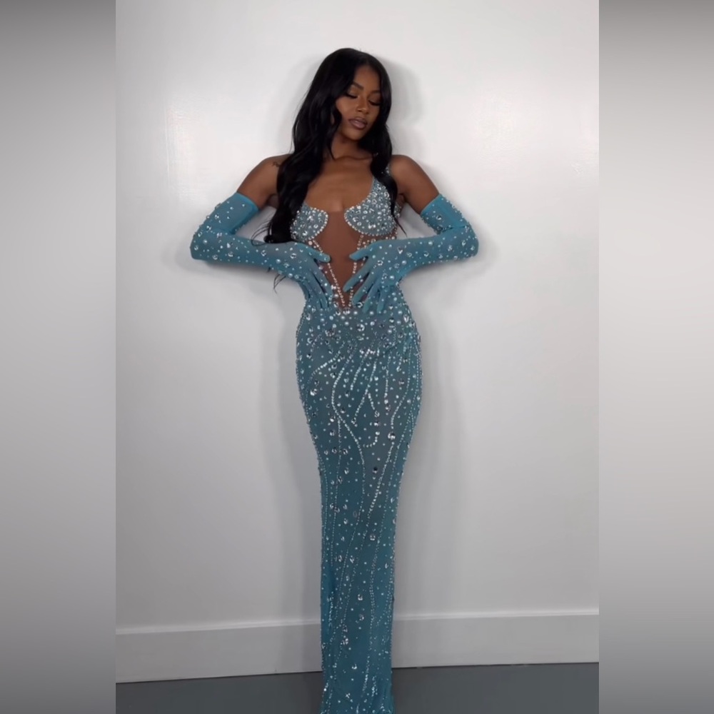 Algist Teal Blue Mesh Dress